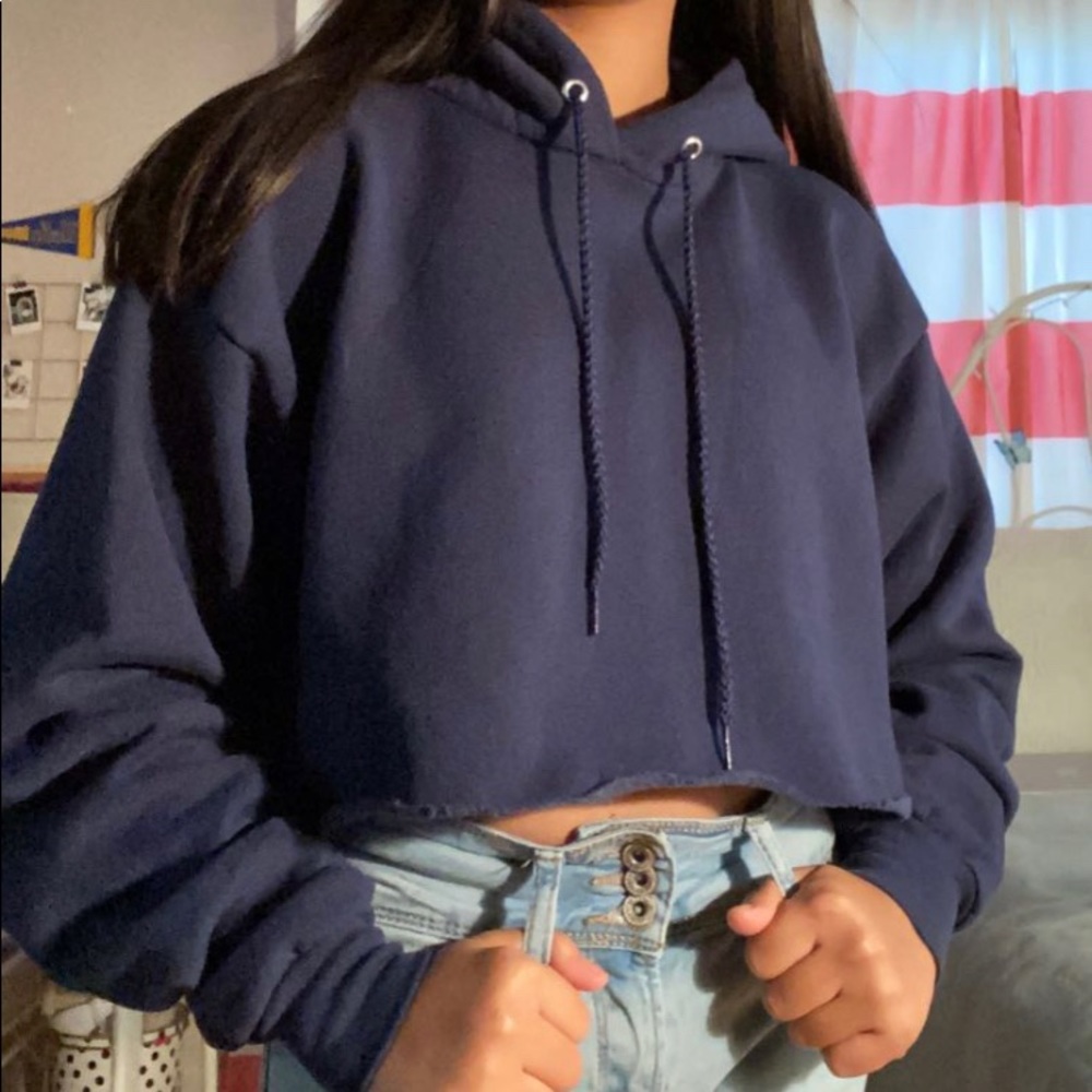 Navy Blue Cropped Hoodie